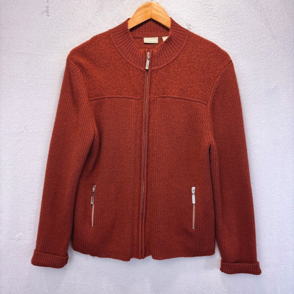 Fieldgear Boiled Wool Zip Up Cardigan Jacket Womens L Burnt Orange Full Zip Mock